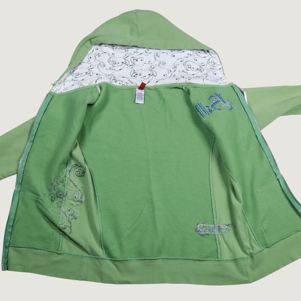 Y2K Billabong Hoodie Women L Green Butterfly Embroidered Zip Up Surf Skater - Picture 3 of 11